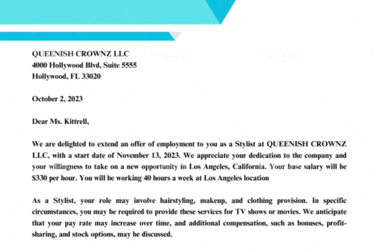 I will make a formal job offer letter contract for company with letterhead